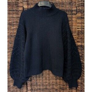 Joie Yak Wool Blend Cable Knit Lantern Sleeve Sweater Nautical Fisherman Medium